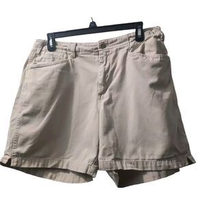 TapeMeasure Flat Front Chino Shorts‎ Women's 14 Beige 100% Cotton Pockets Casual